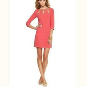 Lilly Pulitzer Bronte Shift in Watermelon Pink Beaded Neckline Dress Size O